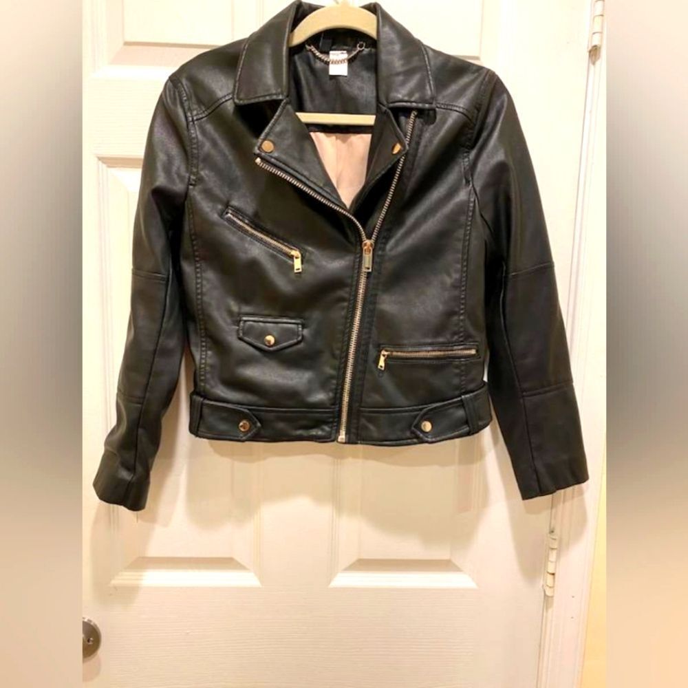 H&M faux leather moto jacket, Black, Size 8.